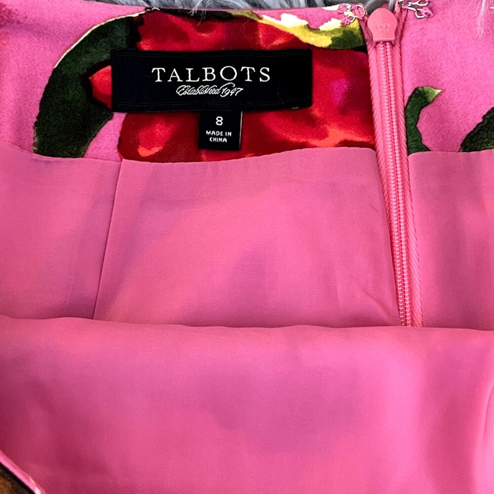 Talbots Midi Pencil Skirt Pink Lined Cotton Blend Watercolor Floral Womens 8 - Picture 2 of 5
